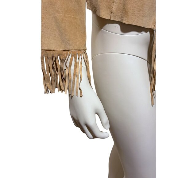 Vintage Suede Fringe Jacket L Tan Western Cowgirl Rodeo Boho 100% Leather - Picture 5 of 12